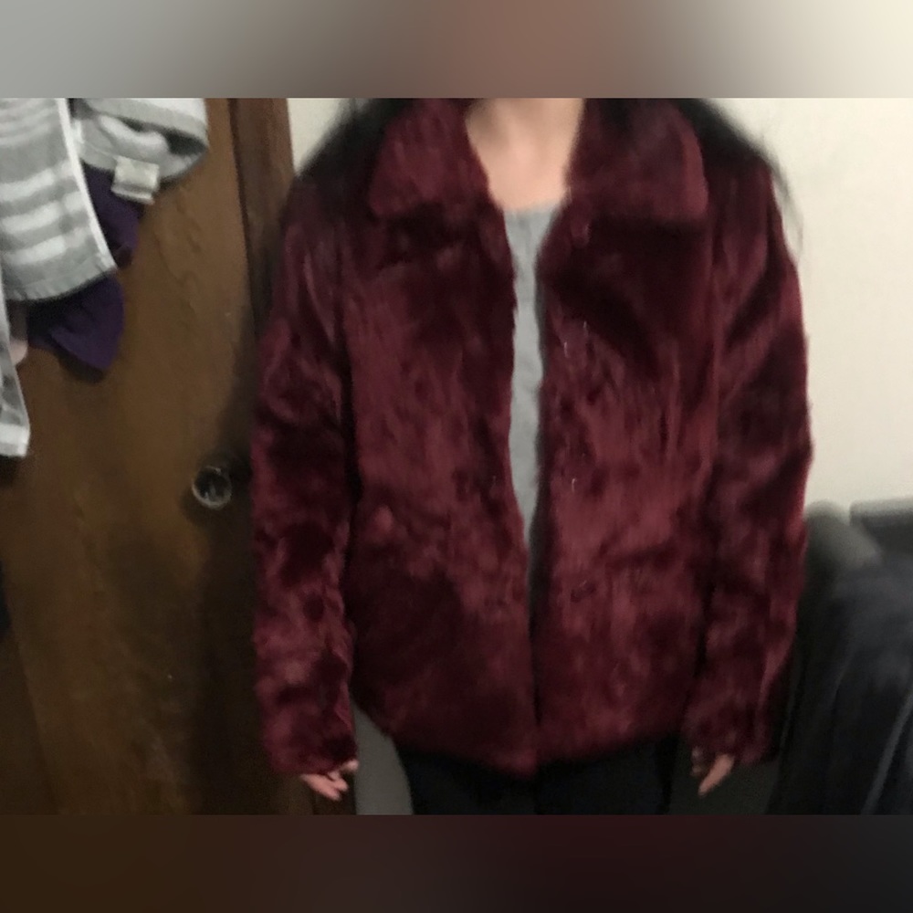 Red furry coat